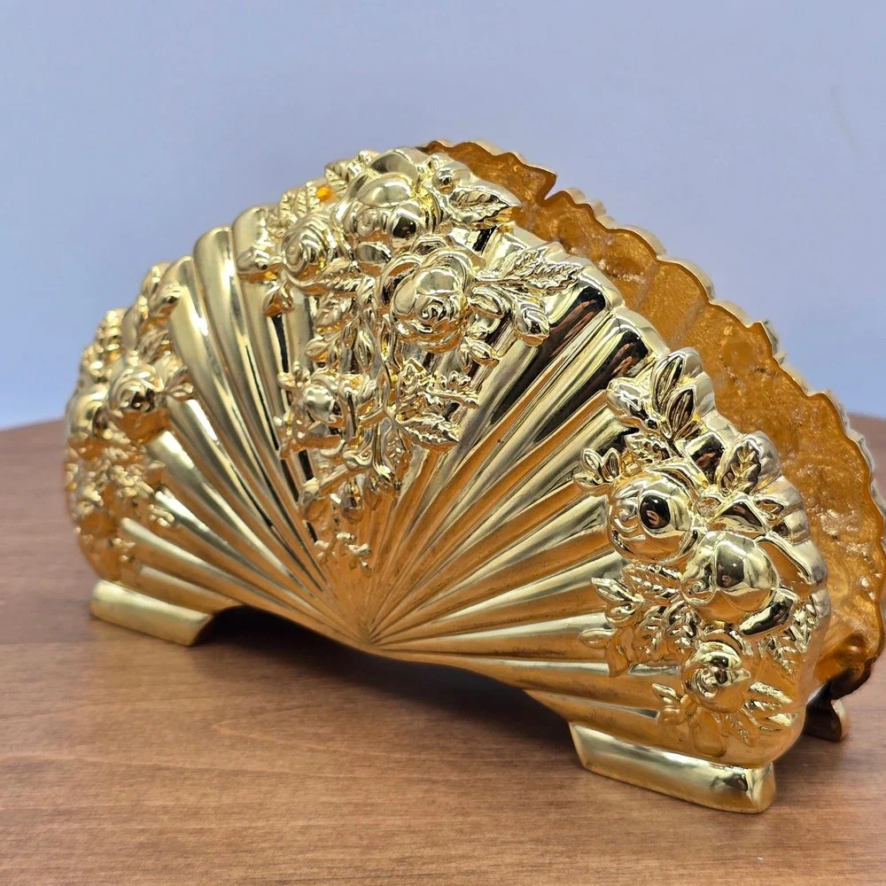 Royal Doulton‎ Gold Fan Rose Napkin Holder Elegant Ornate Table Decor